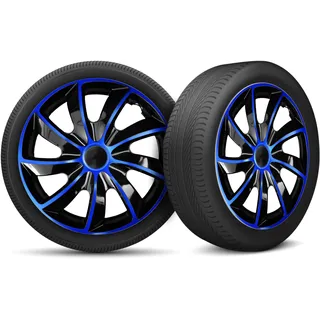 moto-MOLTICO Radkappen 17 Zoll Radzierblenden 4er Set | passend für alle Stahlfelgen - Einstellbarer Sicherungsring - Schwarz Blau