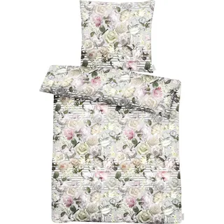 Bettwäsche APELT "Cosima", rosa (weiß, grau, rose), B/L: 135cm x 200cm, 1 Stk., 1 Stk., Satin, B/L: 80cm x 80cm, 2 Stk., Satin, Obermaterial: 100% Baumwolle, Bettwäsche, Bettwäsche, Blumige Rosenträume und Boudoir-feeling