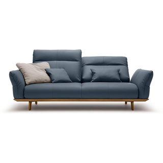 hülsta sofa 3-Sitzer hs.460, Sockel in Nussbaum, Füße Nussbaum, Breite 208 cm blau|grau