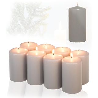 Candelo 8er Set Stumpenkerzen Weihnachten Ambiente Kerzen -Grau – 5,8cm x 12cm -Advent Kerze Weihnachtsdekoration - Weihnachtskerzen für Adventskranz