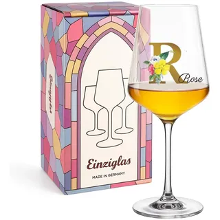 glastal Weinglas Personalisiertes Geschenk für Frauen Leonardo Puccini Rotweinglas 560ml mit Namens & Monogramm - Florale Initialen - Geburtstag Weihnachten Geschenk für Mama Weinliebhaber Freundin