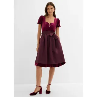 bonprix Dirndl und Schürze (2-tlg.Set), rot, Gr.36, Modern und feminin: Dirndl aus Samt mit herzförmigen Ausschnitt und Ballonärmel sowie einer Schürze aus glänzendem Satin
