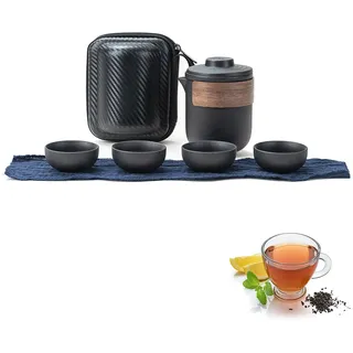 Mini Reise Keramik Teekannen Set, Chinesische Kung-Fu Teekanne, Tragbares Anti-Brand Reiseteeset mit Tee-Ei, Teetassen Reise Teeset mit Tragbare Tasche für Outdoor Picknick Reisen Geschenk