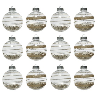 Decoris season decorations Weihnachtsbaumkugel, Weihnachtskugeln Kunststoff 8cm Streifen 12er Set - Beige transparent beige