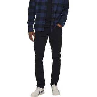 Only & Sons Herren Jeans 'Loom', BLACK DCC 0448 Slim Fit Schwarz 22010448 Normaler Bund W 32