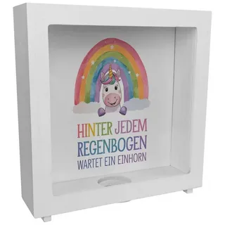 speecheese Spardose Lächelndes Einhorn Rahmen Spardose aus Holz Hinter jedem Regenbogen