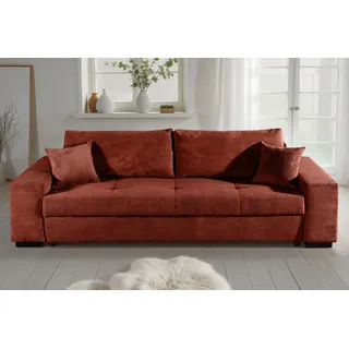 Schlafsofa COLLECTION AB "Kreta, B: 248 cm, Liegefl. 137x195 cm", rot (terracotta), B:248cm H:43cm T:87cm, 100%Polyester, Sofas, Schlafsofa, Schlaffunktion, Bettkasten & 2 Zierkissen, optional mit Topper