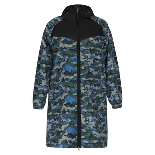 Damen Blauer knielanger Parka Mantel mit Tarnmuster und Kapuze Gr. S - Blau