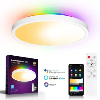 FANLG 30W Smart LED Deckenlampe | Ø30CM RGB Illusion-Deckenleuchte mit Fernsteuerung | RGB Steuerbar via App Runde Deckenlampe Kompatibel mit Alexa und Google für Wohnzimmer/Schlafzimmer
