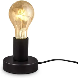 Mengjay Vintage Tischleuchte mit Kabelschalter Retro Nachttischlampe Tischlampe E27 Matt-Schwarz Ø10cm(Keine Glühbirne) (Schwarz)