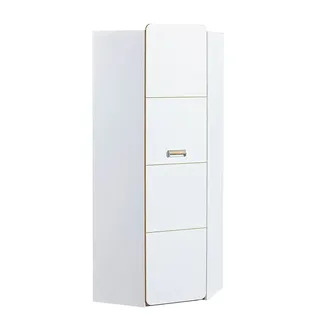 Furniture24 Eckkleiderschrank LORENTO L14 Schrank Drehtürenschrank 1 Türiger Kleiderschrank Eckschrank mit Kleiderstange (Briliant Weiß/Nash Eiche)