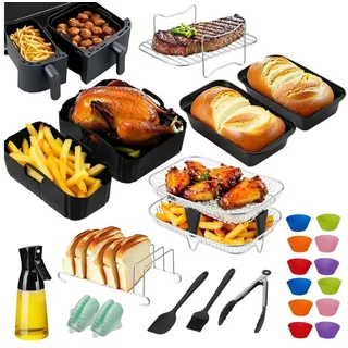 Insma Backform 24tlg Heißluftfritteuse Zubehör für Philips Airfryer 3000 Serie, (Silikonkorb, Muffinformen, Backblech, Ölflasche, Zange, Pinsel), Rührstab, Heißluftfritteusen Grillzubehör, Ideal für Pommes, Hähnchen schwarz