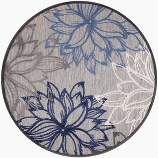 Teppich Floral 2, Sanat, rund, Höhe: 6 mm, In- und Outdoor geeignet, florales Design, Balkon, Terasse blau|grau Ø 150 cm x 6 mm