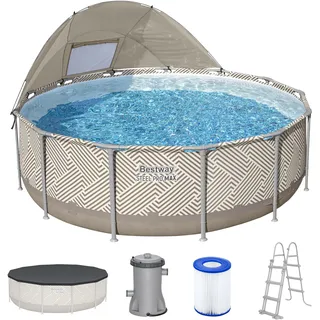 BESTWAY  Steel Pro Max Frame Pool Set 396 x 107 cm beige inkl. Filterpumpe + Überdachung