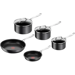 Jamie Oliver by Tefal Cook's Direct Kochgeschirr-Set, 5-tlg., Pfannenset induktionsgeeignet und backofenfest, langlebige Antihaftbeschichtung, harteloxiertes Material, Thermo-Signal, Schwarz, E017S555