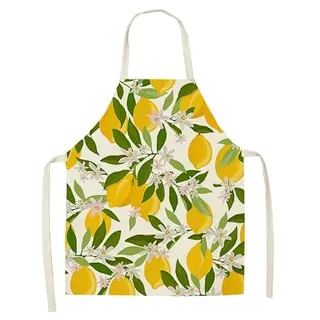 Lovewang Schürze Grüne Orange Zitrone Kochschürze Herren Baumwolle Leinen Kochschürze Damen Malen Backen Grillschürze Schürze Langlebig Schule Erwachsene Waschbar Küchenschürze Damen 68x55 cm - 68x55 cm