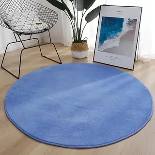 Runder Teppich Flauschige rutschfeste Badematte Rund oder Bettvorleger Weicher Badteppich Für Wohnzimmer Badezimmer Kinderzimmer Auch Ideal Für Familien Mit Kindern Und Haustieren (Marineblau,80CM)