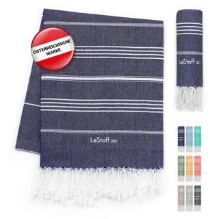 LeStoff Premium Hamamtuch XXL 200 x 200 cm - 100% Bio-Baumwolle, Vorgewaschen, Nachhaltig, Leicht, Saugstark & Schnelltrocknend, Picknickdecke, Liegetuch, für Strand, Bad, Yoga, Camping & Reise (Navy)