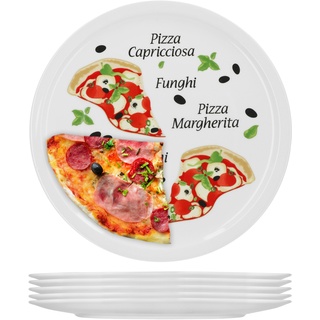 6er Set Pizzateller Margherita groß - 30,5cm Porzellan Teller mit schönem Motiv - für Pizza / Pasta, den `großen Hunger` oder zum Anrichten geeignet