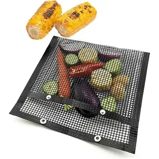 Msiud Gitter Grilltasche, BBQ Grill Mesh Bag Antihaft Grilltasche Grillmatte zum Grillen Backen Mat Set Outdoor Werkzeug Kann Von Gemüsenudeln und Fleisch für Gasgrill Smoker Holzkohle 27 x 22 cm