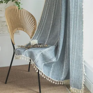 Elzusha – BOHO-Vorhänge mit Fransen – Lichtfilternd – 132 x 213 cm – 1 Stück - Blau