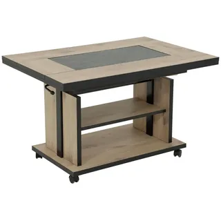 Livetastic Couchtisch, Anthrazit, Eiche Artisan, Stein, Holzwerkstoff, Holzoptik, rechteckig, Rollen, Wange, Bodenplatte, 97-152x55-73x66 cm, höhenverstellbar, ausziehbar, Wohnzimmer, Wohnzimmertische, Couchtische, Couchtische höhenverstellbar