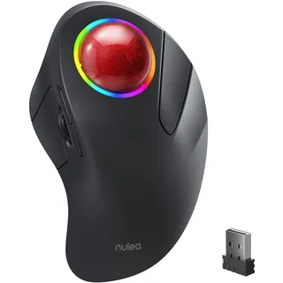 Nulea M505B Mouse Kabellose Trackball-Maus, wiederaufladbare ergonomische RGB-Rollerball-Maus, einfache Zeigefingersteuerung mit 5 einstellbaren DPI, 3 Geräteanschlüssen für PC, Laptop, iPad, Mac