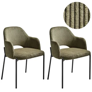 Beliani Esszimmerstuhl 2er Set Raton Cord Olivgrün