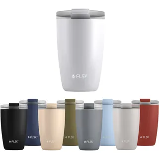 FLSK CUP Coffee to go-Becher (350 ml) • Kaffeebecher aus Edelstahl • Mehrwegbecher für unterwegs • Thermobecher auslaufsicher • Isolierbecher (Weiß), 1 Stück (1er Pack)