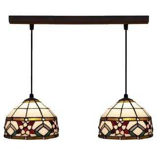 Casa Padrino Luxus Tiffany Doppel Hängeleuchte Blumen Mehrfarbig 50 x 20 x H. 130 cm - Tiffany Hängelampe mit handgefertigten Glas Lampenschirmen - Luxus Tiffany Leuchten