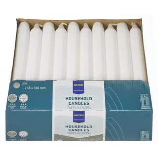 METRO Professional Tafelkerzen, Paraffin, 2.15 x 18 cm, ca. 6 Std., weiß, 30 Stück