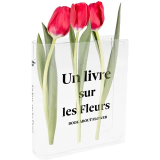 Book Vase, Buchvase Durchsichtige Buchvase für Blumen, Acryl Buch Vasen, Tulpenvase Minimalistische Bücherform Klare Blumenvase, Einzigartige Aesthetic Vase, für Blumen Schlafzimmer Tischdeko