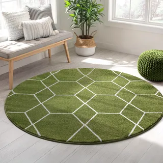 Sanat Trellis Kurzflorteppich Ø 150 cm grün
