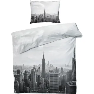 MOBEITI New York Bettwäsche 155x200, Stadt Wendebettwäsche, Weiche Kuschelige Mikrofaser Bettbezug Set 2teilig, 1 Kissenbezug 80x80, mit Reißverschluss