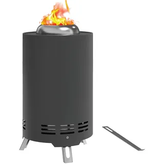 Feuerschale Ø16x25cm Aus Edelstahl Feuerstelle Mit Schürhaken Rauchfreie Feuerschalen Grau