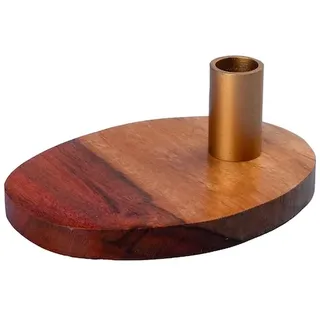 Kerzenleuchter für dünne Kerzen auf ovaler Holz-Platte 80 x 110 mm Gold-Kerzentülle für Kerzen Ø 13 mm