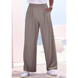 Schlupfhose LASCANA "aus bügelfreier Ware mit weitem Bein", Damen, Gr. 40, N-Gr, beige (taupe), Crêpe, Obermaterial: 95% Polyester, 5% Elasthan, unifarben, figurumspielend lang, Hosen Schlupfhose, Sommerhose, sommerlich elegant, Business chic