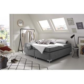 Boxspringbett WESTFALIA SCHLAFKOMFORT "Holland" Komplettbetten Gr. Microvelours Kaltschaum-Topper, Liegefläche B/L: 200 cm x 200 cm, Gewicht bis: 80 kg H2, 7-Zonen-Kaltschaummatratze, grau Boxspringbetten ohne Bettkasten Komplettbetten Kopfteil, frei im Raum stellbar