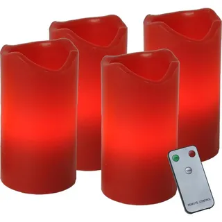 LED Kerzenset Adventskerzen Echtwachs flackernd Timer Fernb. 4St rot