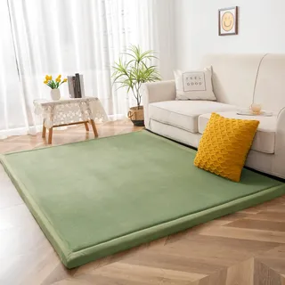 BYBYME Krabbelmatte Baby Korallen Samtmatte Kinderteppich - Extra Dicke 3cm und Weiche Spielmatte - als Teppich Kinderzimmer, Spielteppich Baby, Krabbeldecke (Hellgrün, 200x200cm)