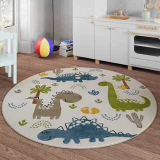 Smart Kids Dino & Friends Kinderteppich Ø 120 cm Weiß