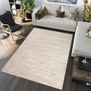 TAPISO Sari Teppich Kurzflor Beige Creme Streifen 240 x 330 cm | 100% Polypropylen, 10 mm Florhöhe, gewebt