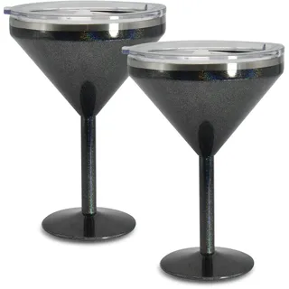 AGH Martini-Becher aus Edelstahl mit Deckel, 284 ml, isolierter Margarita-Becher, doppelwandig, Vakuum-Cocktailbecher, Weingläser für Party, Urlaub, Pool, Strand und Terrasse, 2 Stück (Glitzerfarbe