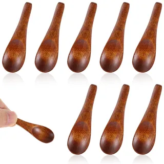 JJUNW 8 Stück Gewürzlöffel Mini, 6,1cm Kleiner Salzlöffel | Kurzer Griff Servierbesteck aus Holz Mini-Gewürzlöffel Holz-Teelöffel Kleine Holzlöffel für Honig Zucker Kaffee Gewürze