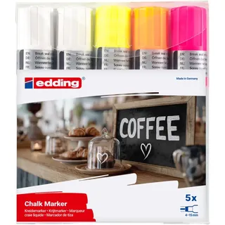 edding Kreidemarker Set 5 St. Gelb/Orange/Pink/Weiß