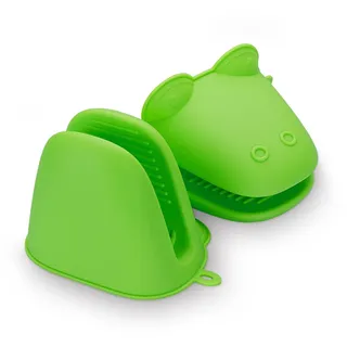 Belmalia 2X Silikon Ofenhandschuhe - Topfhandschuhe, Topflappen | Hitzebeständiger Grillhandschuh & Backhandschuh, Universalgröße mit Aufhängeöse, 9 x 12 x 8 cm, Frosch Grün