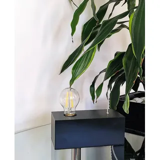 TRANGO LED Tischleuchte, 2020B-8W Tischlampe *WOODY* Nachttischlampe Holz schwarz im Landhaus Look Retro modern 200x100x80mm mit Schalter inkl. 8 Watt LED Leuchtmittel E27 warmweiß 3000K, Schreibtischlampe industriell, Wohnzimmerlampe schwarz