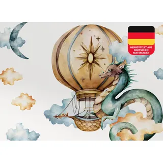 Osomhome Wandtattoo Kinderzimmer Mädchen & Junge: Drache & Heißluftballon (110x100cm) | Kinderzimmer & Babyzimmer Deko | Wandsticker & Wanddeko Kinderzimmer | Wandaufkleber, Wall Stickers os9603