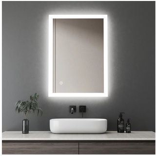 WDWRITTI Badspiegel Wandspiegel Led Memory-Funktion Helligkeit/Lichtfarben dimmbar 50 x 70 (Badezimmerspiegel mit Beleuchtung,Spiegel led,Lichtspiegel, 1-St., 70x50/50x70cm), 6500K/4000K/3000K,energiesparender,IP44