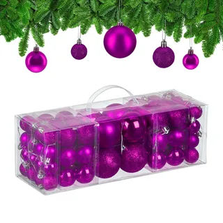 Relaxdays Weihnachtskugeln 76er Set Kunststoff, Rosa Bruchsicher 330 g